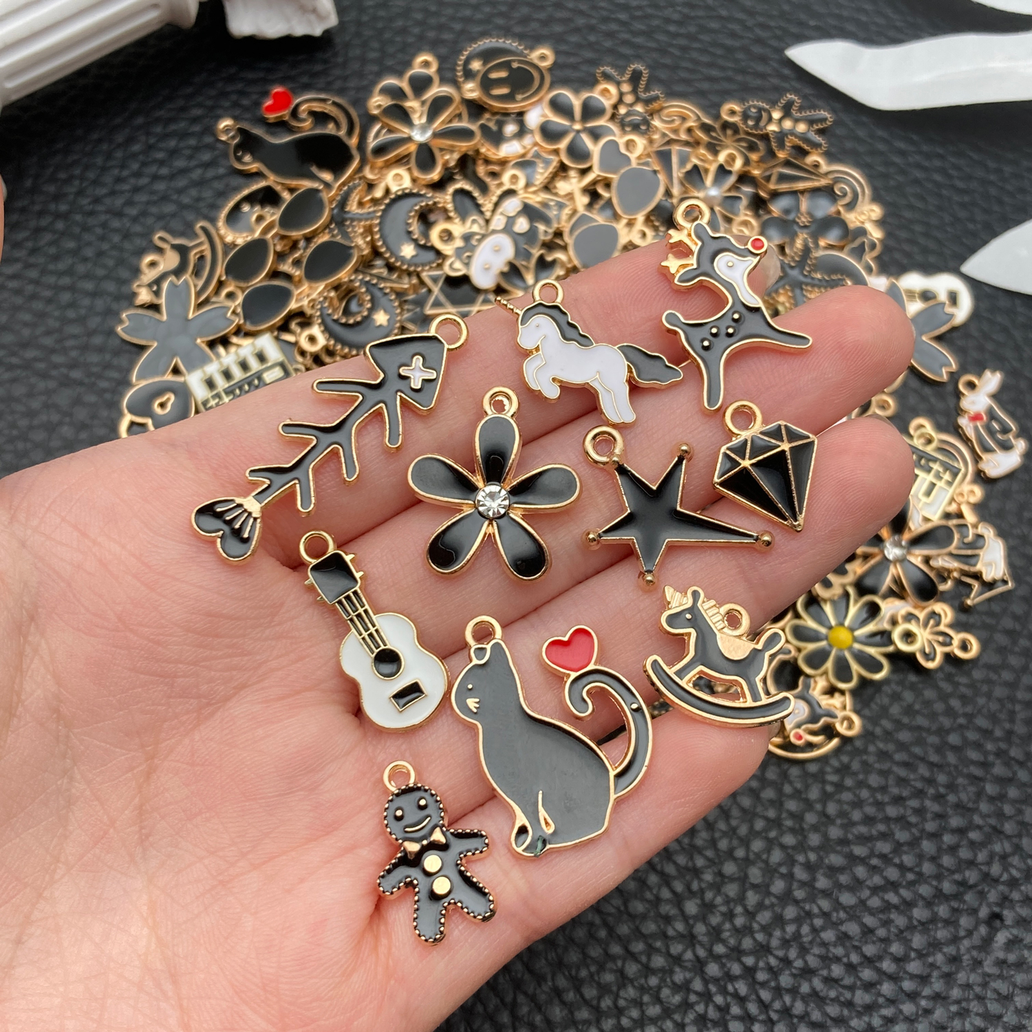 Musical Instrument Jewelry - Mixed Black Gold Enamel Charms Bulk